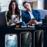 iPhone 16 Case with Double Front Frame, Built-In 9H Tempered Glass and Privacy Screen Protector, MagSafe Compatible Magnetic Phone Case - Black