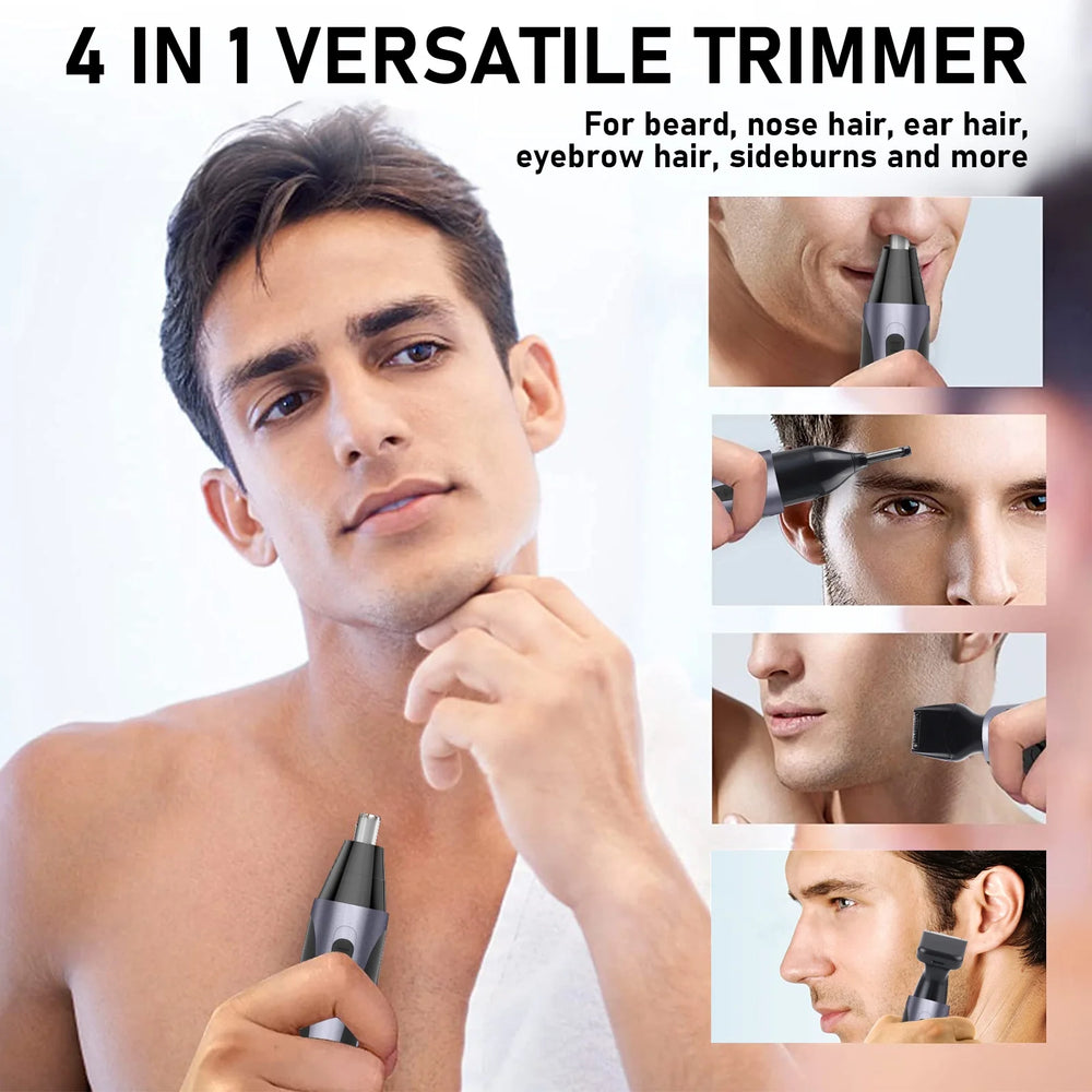 Rechargeable Waterproof Nose Hair Trimmer for Men with Eyebrow and Beard Grooming Features