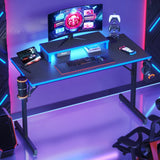 42-Inch Gaming Desk with LED Lighting, Monitor Stand, Hook, and Cup Holder in Blue