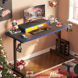 42-Inch Gaming Desk with LED Lighting, Monitor Stand, Hook, and Cup Holder in Blue