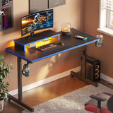 42-Inch Gaming Desk with LED Lighting, Monitor Stand, Hook, and Cup Holder in Blue