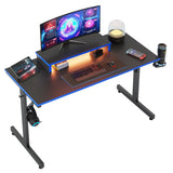 42-Inch Gaming Desk with LED Lighting, Monitor Stand, Hook, and Cup Holder in Blue