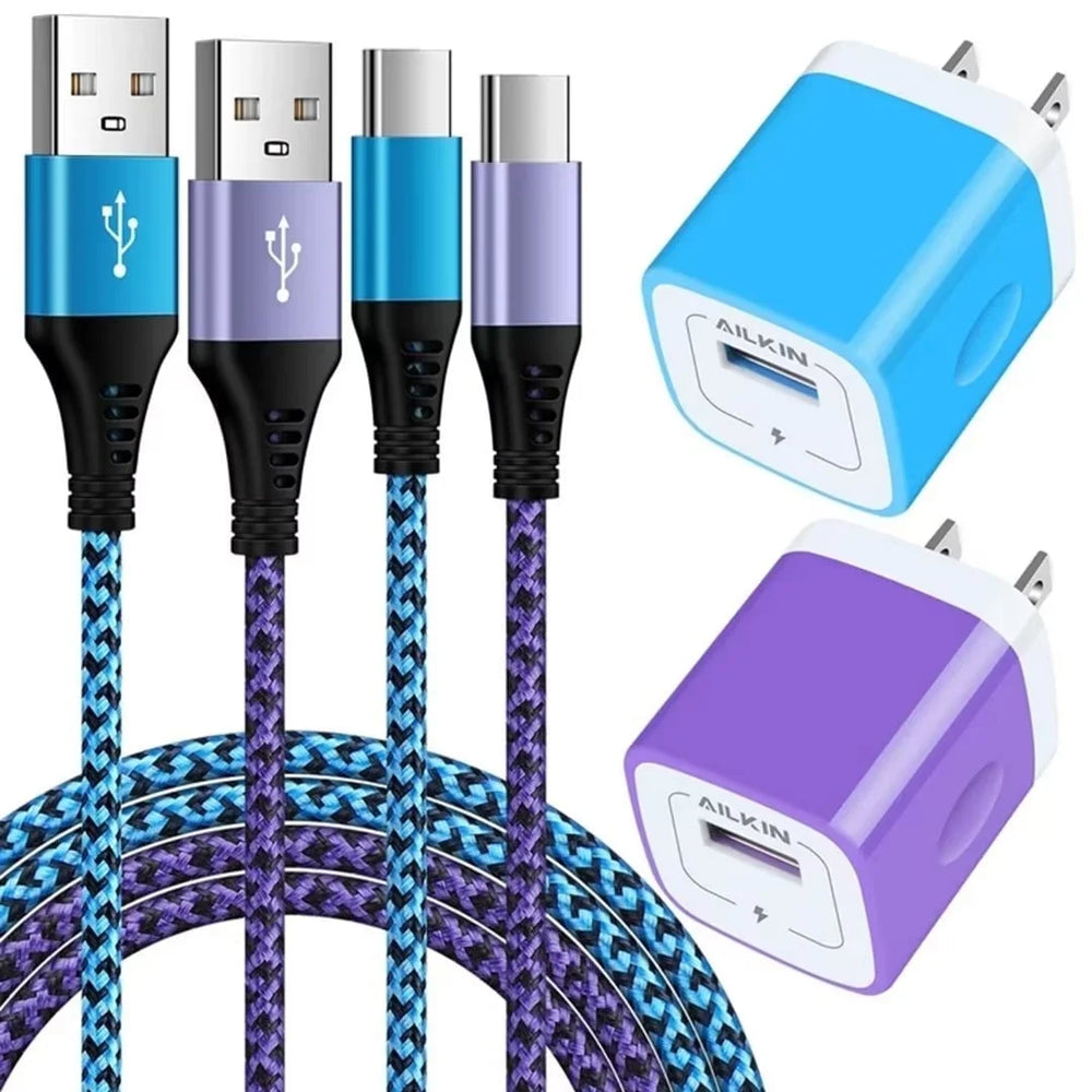 2-Pack Fast Charging Type C Charger Block with 2 x 6Ft USB C Charging Cables for Android Devices