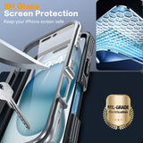 iPhone 16 Case with Double Front Frame, Built-In 9H Tempered Glass and Privacy Screen Protector, MagSafe Compatible Magnetic Phone Case - Black