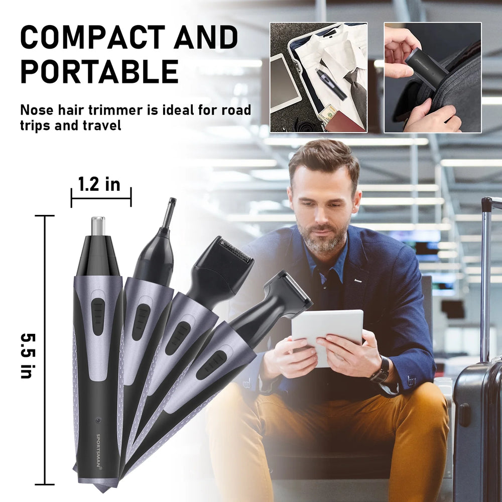 Rechargeable Waterproof Nose Hair Trimmer for Men with Eyebrow and Beard Grooming Features
