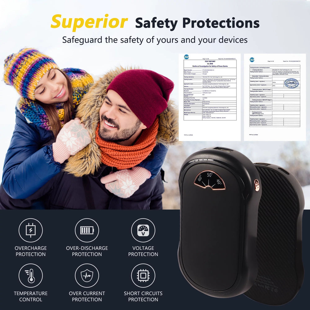 Hand Warmers Rechargeable 2 Pack, 10000 Mah Hot Hand Warmers , Electric USB Rechargeable Portable Hand Warmer, Reusable Hand Warmer for Camping, Fishing, Skiing, Hiking