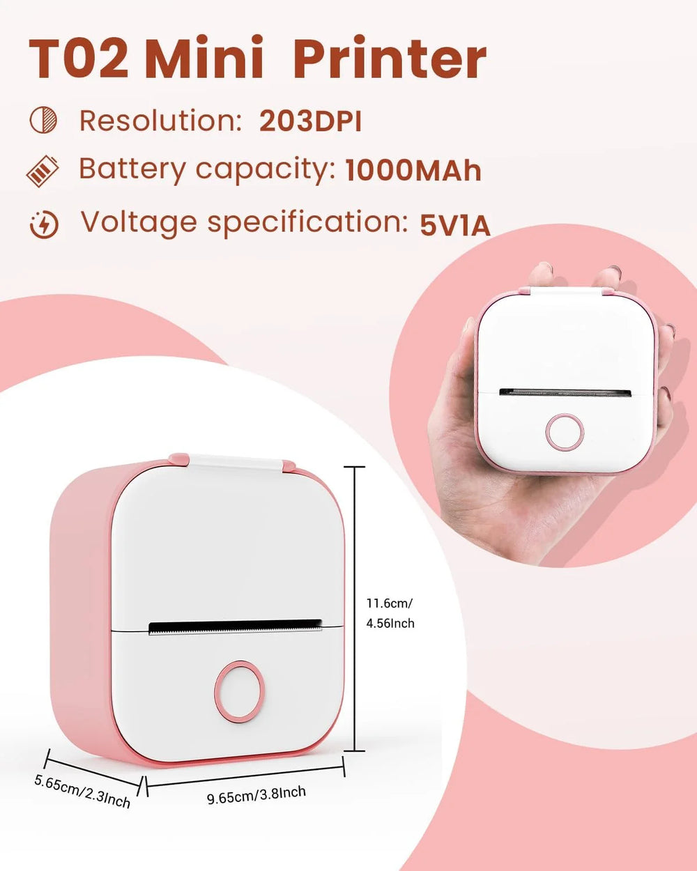 T02 Portable Bluetooth Label Maker and Mini Sticker Printer - Inkless Mobile Printer for Study Notes, Photos, Journals, and To-Do Lists (Pink)