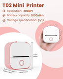 T02 Portable Bluetooth Label Maker and Mini Sticker Printer - Inkless Mobile Printer for Study Notes, Photos, Journals, and To-Do Lists (Pink)