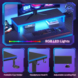 42-Inch Gaming Desk with LED Lighting, Monitor Stand, Hook, and Cup Holder in Blue