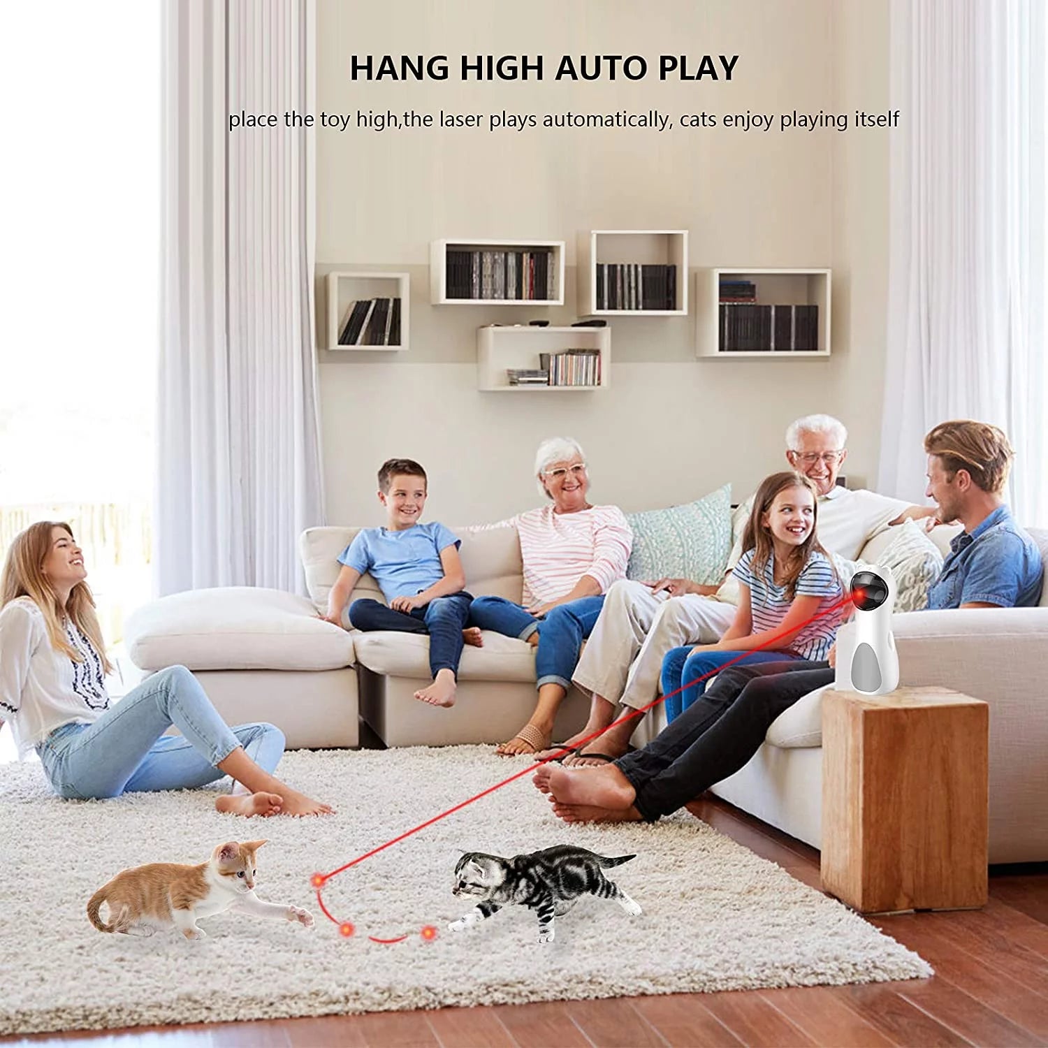 Automatic Cat Laser Toy, Interactive Pet Laser Toys for Indoor Cats and Kittens, Multiple Patterns, USB Charging or Battery Powered, Random Rotating Light Cat Toy