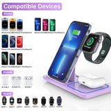 3-in-1 Wireless Charging Station for iPhone 17/16/15/14/13/12/11/Pro/Pro Max/Xs, 18W Dock for Apple Watch Series 11-3 and AirPods 4/3/2/Pro (Purple)