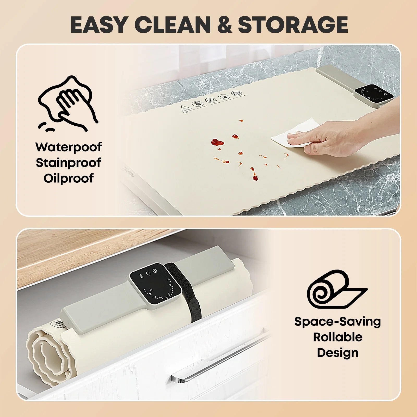 Electric Food Warming Tray - Portable Large Heating Mat for Buffets and Parties, Full Surface Rapid Heating, 5 Temperature Settings, White