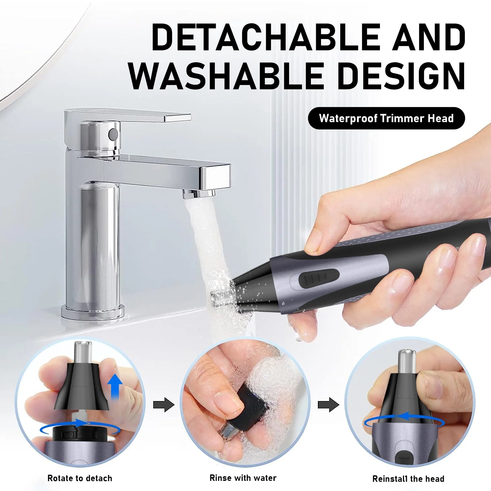 Rechargeable Waterproof Nose Hair Trimmer for Men with Eyebrow and Beard Grooming Features