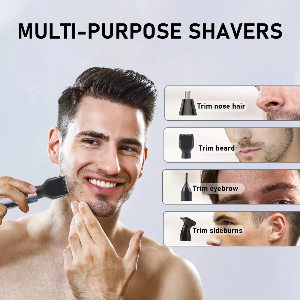 Rechargeable Waterproof Nose Hair Trimmer for Men with Eyebrow and Beard Grooming Features