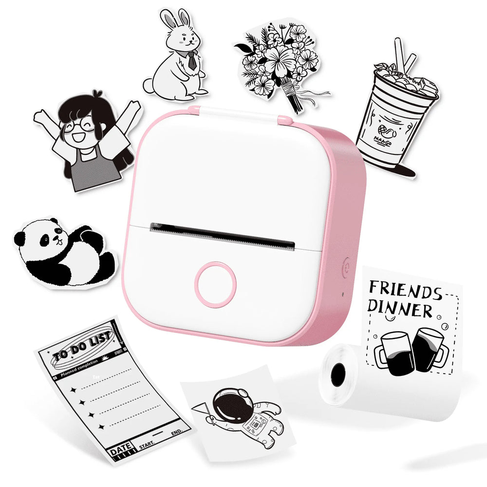 T02 Portable Bluetooth Label Maker and Mini Sticker Printer - Inkless Mobile Printer for Study Notes, Photos, Journals, and To-Do Lists (Pink)