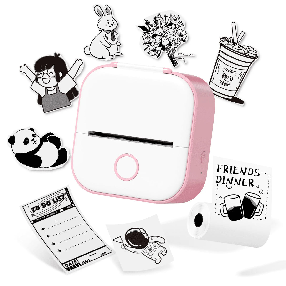 T02 Portable Bluetooth Label Maker and Mini Sticker Printer - Inkless Mobile Printer for Study Notes, Photos, Journals, and To-Do Lists (Pink)