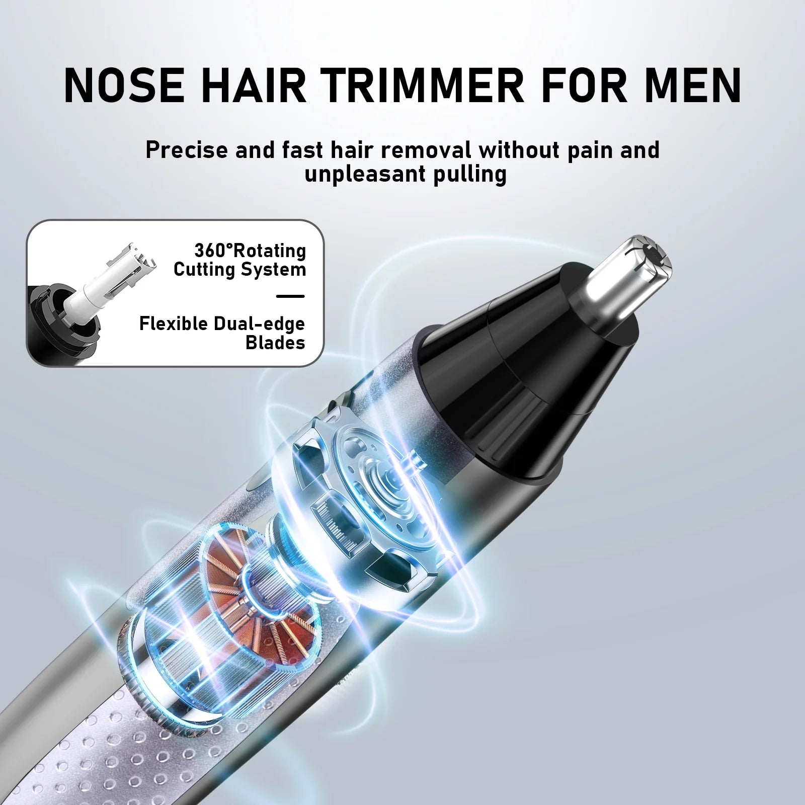 Rechargeable Waterproof Nose Hair Trimmer for Men with Eyebrow and Beard Grooming Features