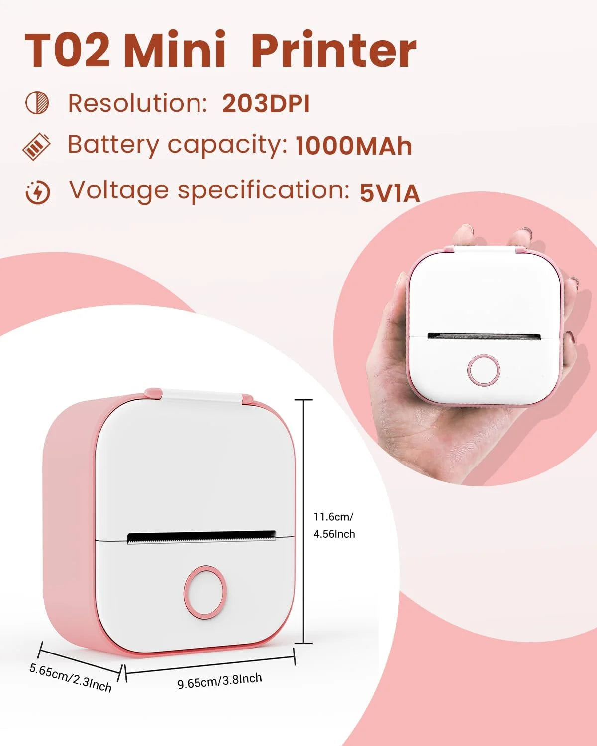 T02 Portable Bluetooth Label Maker and Mini Sticker Printer - Inkless Mobile Printer for Study Notes, Photos, Journals, and To-Do Lists (Pink)