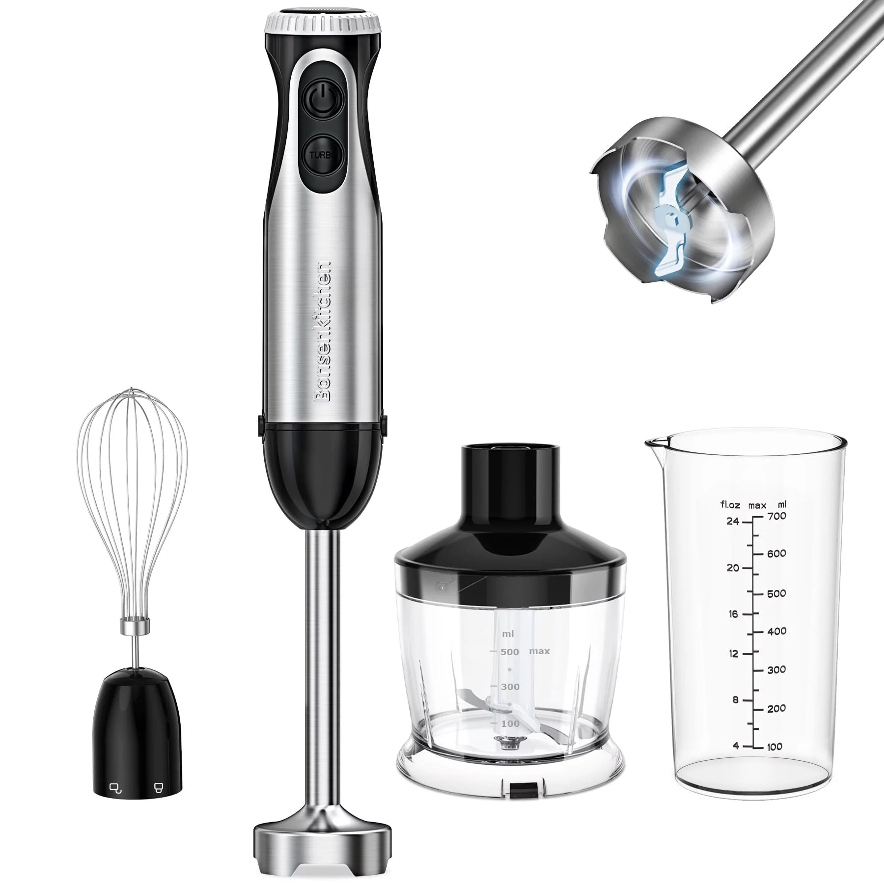 Immersion Hand Blender, Stainless Steel, 20-Speed, Handheld Mixer for Soup, Smoothies, Purees, Emulsifies