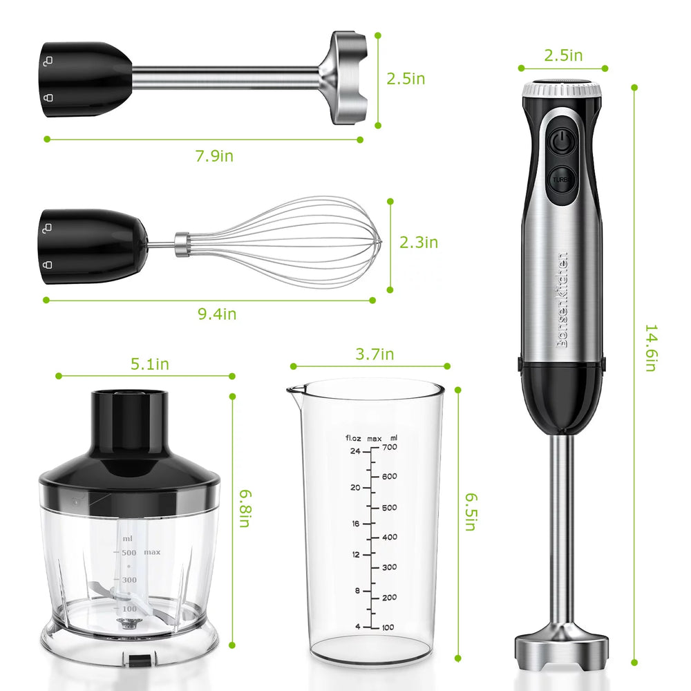 Immersion Hand Blender, Stainless Steel, 20-Speed, Handheld Mixer for Soup, Smoothies, Purees, Emulsifies